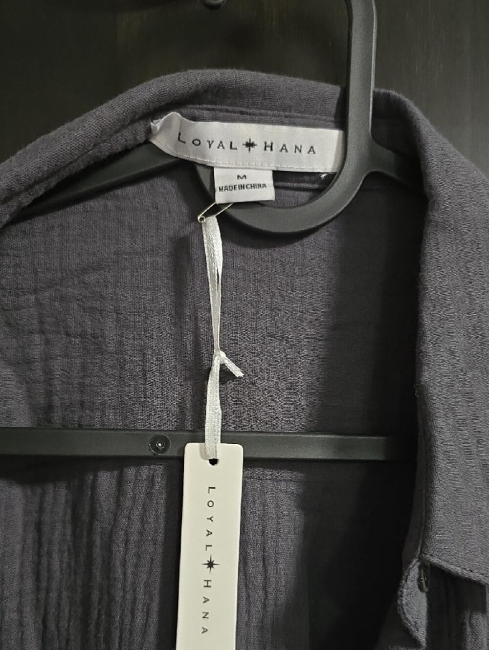 Long Cotton Button-Front Shirt/dress - Charcoal Gray M - Picture 2 of 6